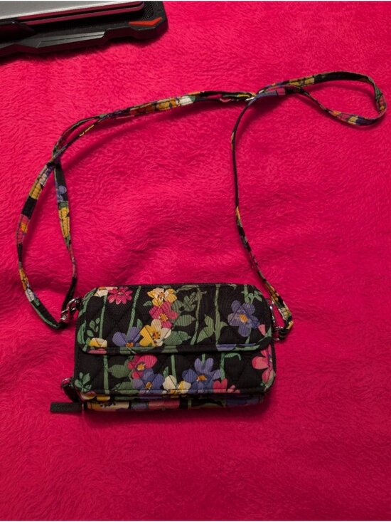 Vera Bradley Handbags - Vera Bradley Perennials Noir Cotton RFID All in One Crossbody Bag Wallet Purse